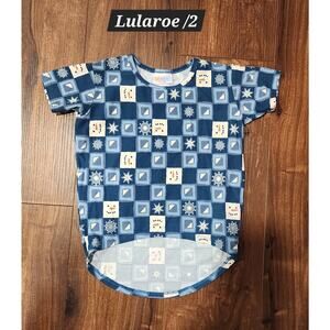 Lularoe T-Shirt Short Sleeves Snowman Snowflakes Print Blue‎ Unisex Kids Size 2